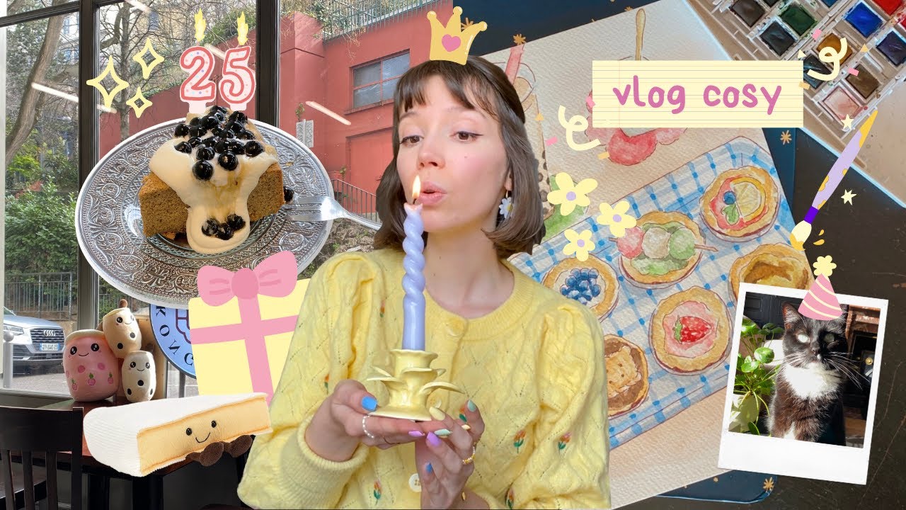 aquarelle, salon de thé, premières fleurs 🌷 une journée d'anniversaire paisible ~ vlog cosy