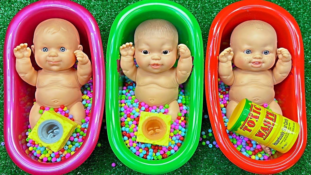 Full of 3 Rainbow BathTubs Candy with M&M's & Magic Slime Cutting Video
