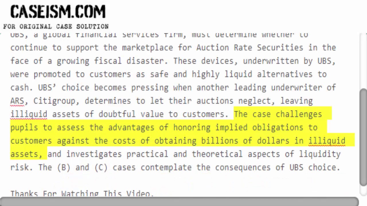 UBS and Auction Rate Securities (A) Case Solution & Analysis Caseism.com