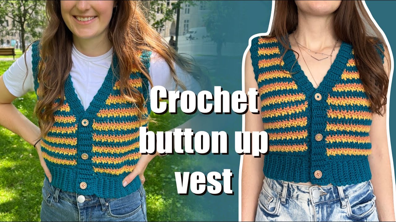 Crochet cropped button up vest | 70s inspired | lemon peel stitch tutorial