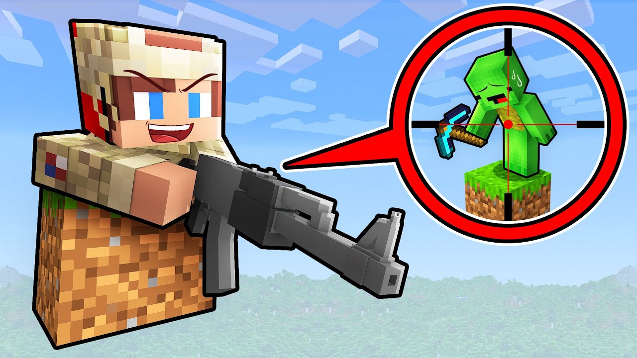 JJ Became Secret Sniper to Troll Mikey in One Block in Minecraft (Maizen)