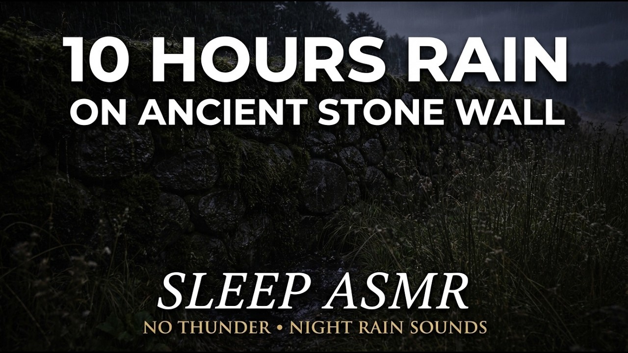 10 Hours Rain on Ancient Stone Wall & Dark Field  Sleep ASMR No Thunder  Night Rain Sounds