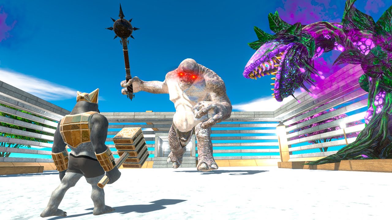 White Troll vs Primates in Arena of Monster Plant - Animal Revolt Battle Simulator