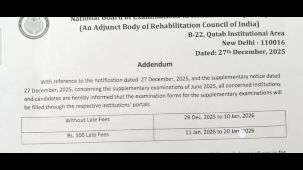 NBER RCI Supplementary Exam Form january 2026 ,