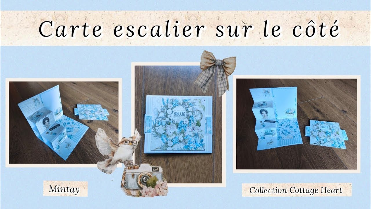 TUTO SCRAP Carte Escalier sur le côté Pop Up Cottage Heart 🌸 et Hello Spring 🌼