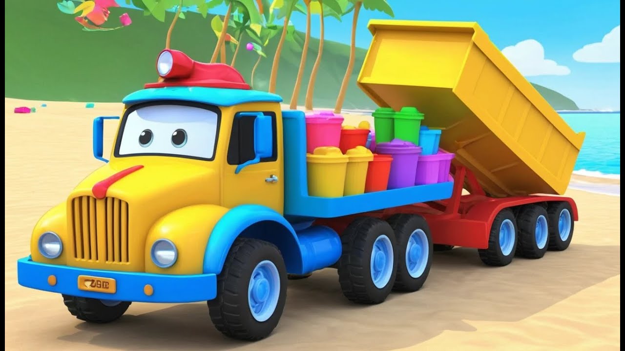 Sandbox Trucks Play on the Beach | Fun and Colorful Kids Nursery Rhyme Animation