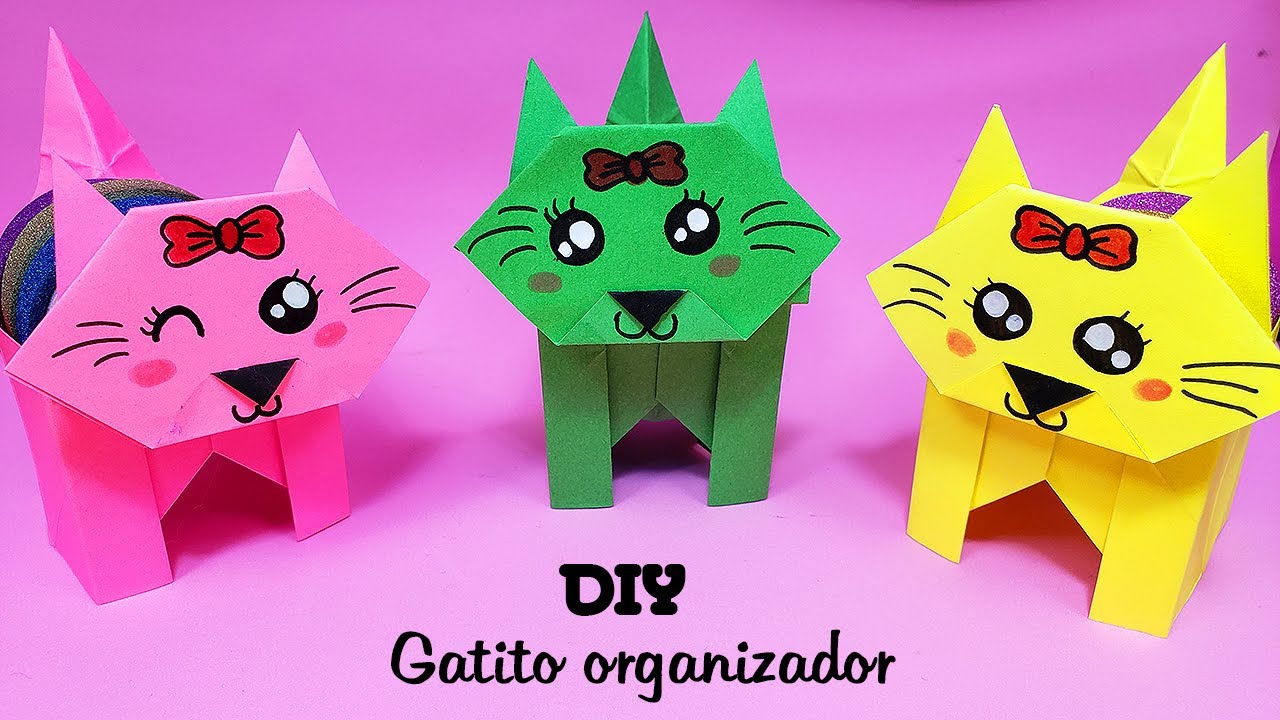 Mini Organizador de Gato 🐱 Gato de papel Origami | Cat papper | Оригами