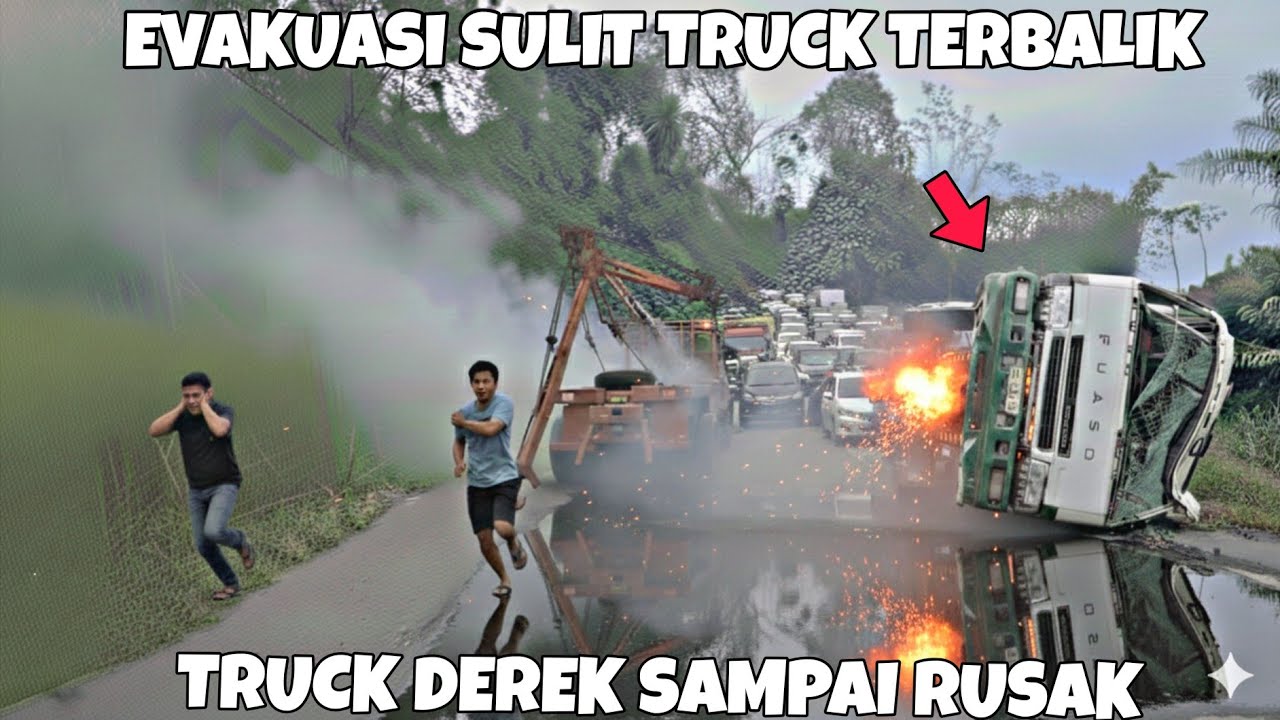 Operator Pantang Menyerah!! Evakuasi Sangat Sulit Truck Terbalik !! Crane Sampai Rusak !! 