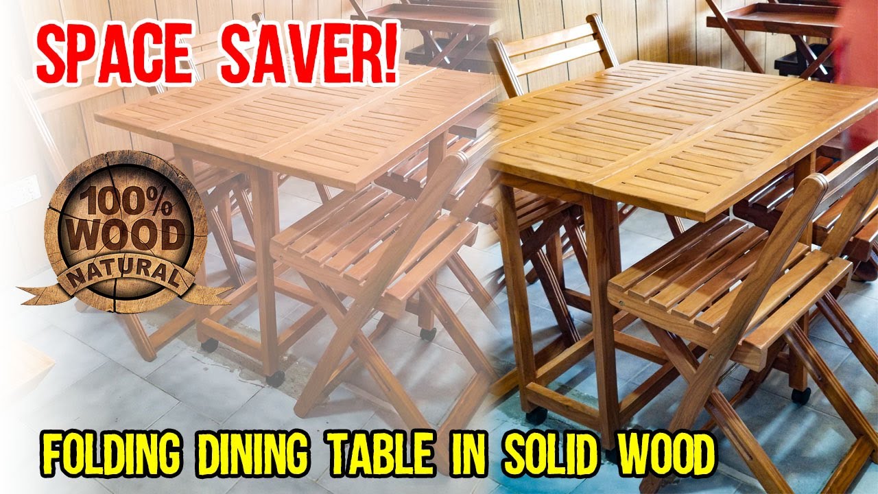Smart Folding Wooden Dining Set | Solid Wood Space Saving Table & Chairs