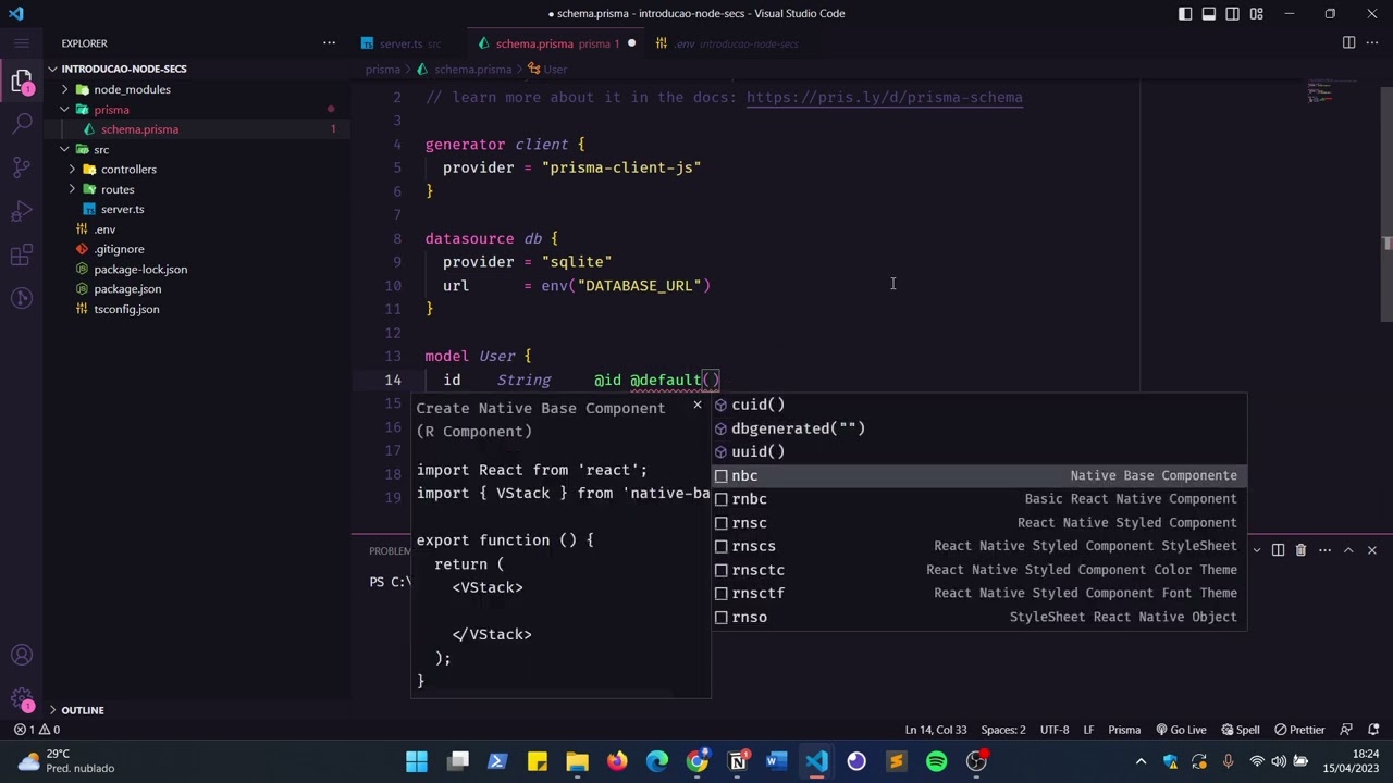 Curso de Back-end com Node.js: Aula 03 - Instalando o Prisma