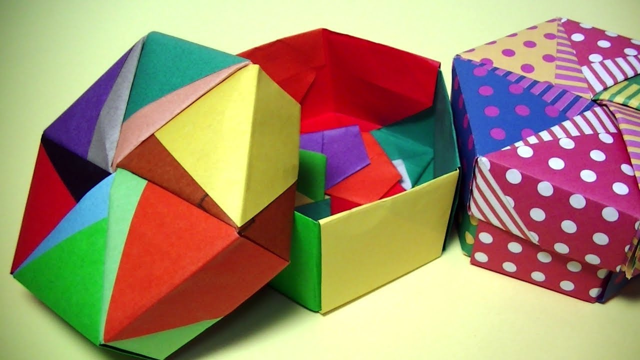 折り紙で箱・６角形の箱とフタ・№１・各６枚計１２枚・Origami gift box・Mr coin origami channel１５
