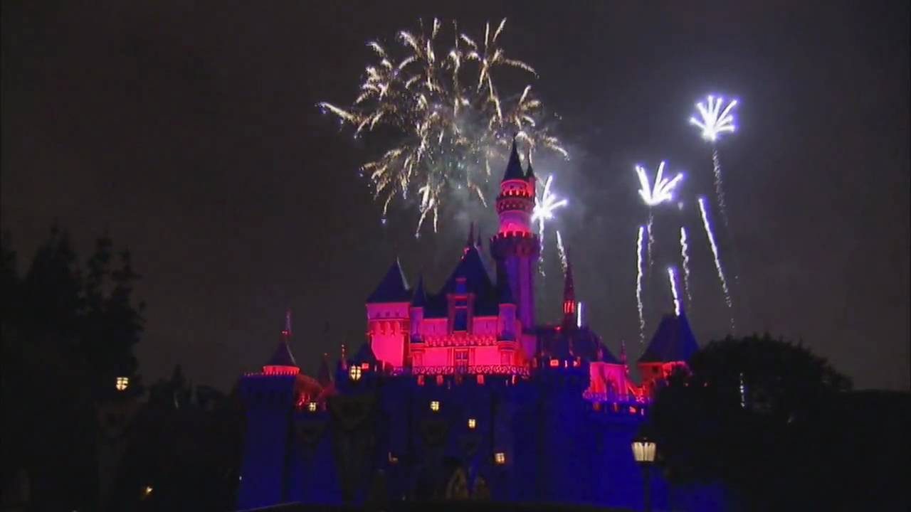 Scenes from Disneyland's Summer Nightastic Magical fireworks show with Dumbo