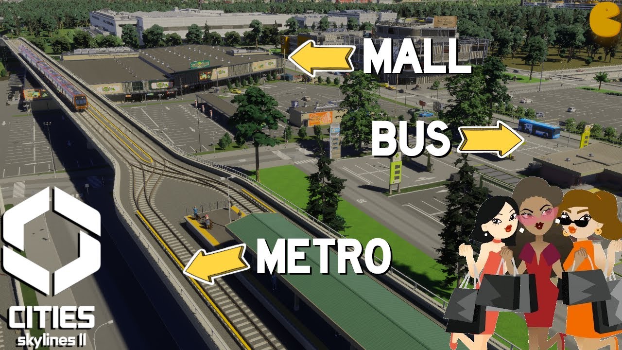 A SHOPPING MALL with perfect ACCESS to PUBLIC TRANSPORT in CITIES SKYLINES 2