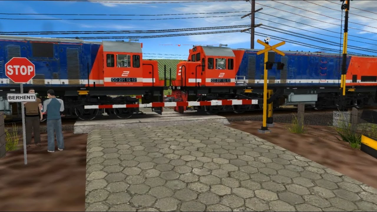 Dua Lokomotif Gagah - Kereta Api Melintas Di Perlintasan , Trainz Simulator Indonesia Episode 53