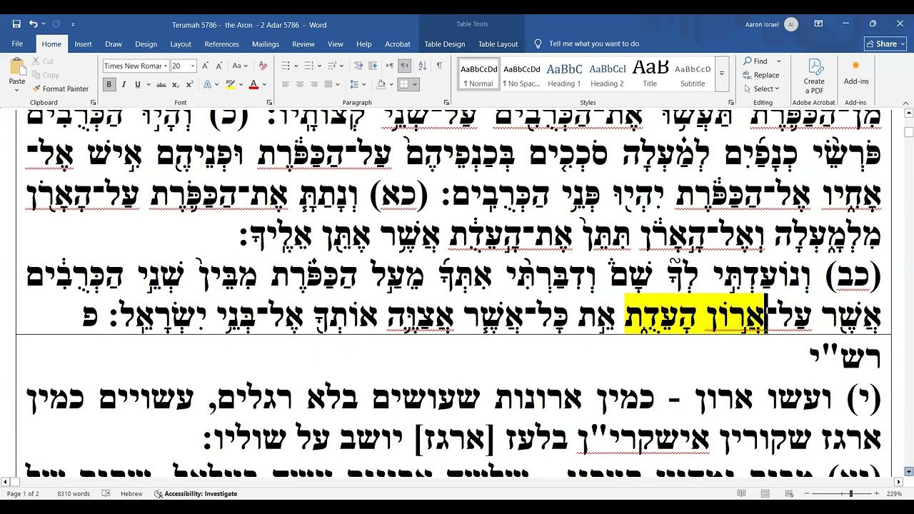 parshat Terumah - 2 Adar 5786
