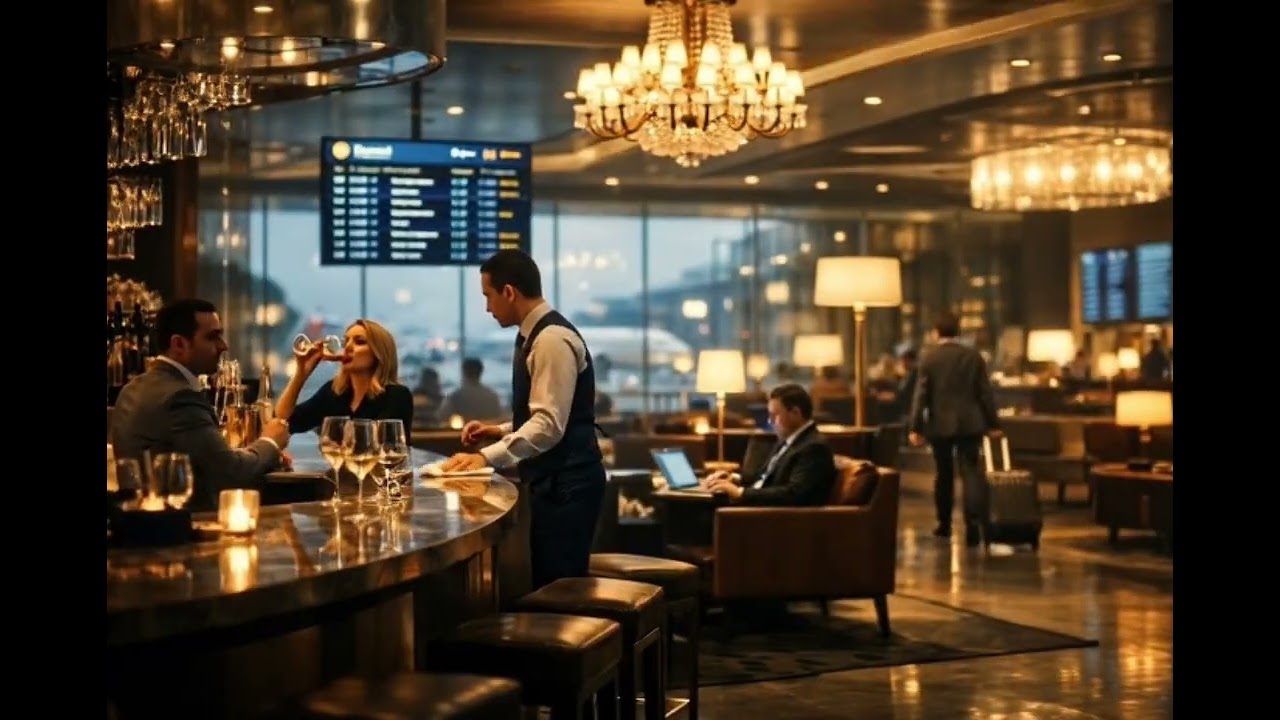 Luxury Airport Lounge Ambience — Calm Global Transit Atmosphere 
