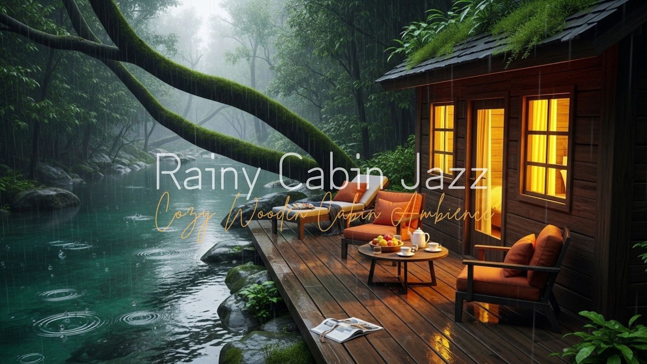 Rainy River Cabin Jazz 🌧️🏡 | Smooth Relaxing Jazz by the Mountain River