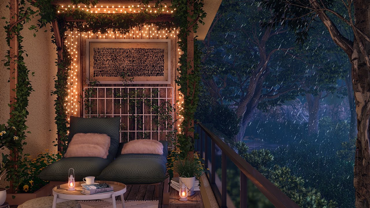 Soothing rain on leaves sounds for sleeping | Relaxing Night Porch Ambience | Crickets & Calm Rain