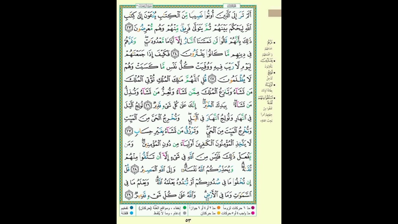 سورة آل عمران الصفحة الرابعه رقم ٥٣ من المصحف|ألم تر إلى الذين أوتوا نصيبا من الكتاب| الايه مكررة