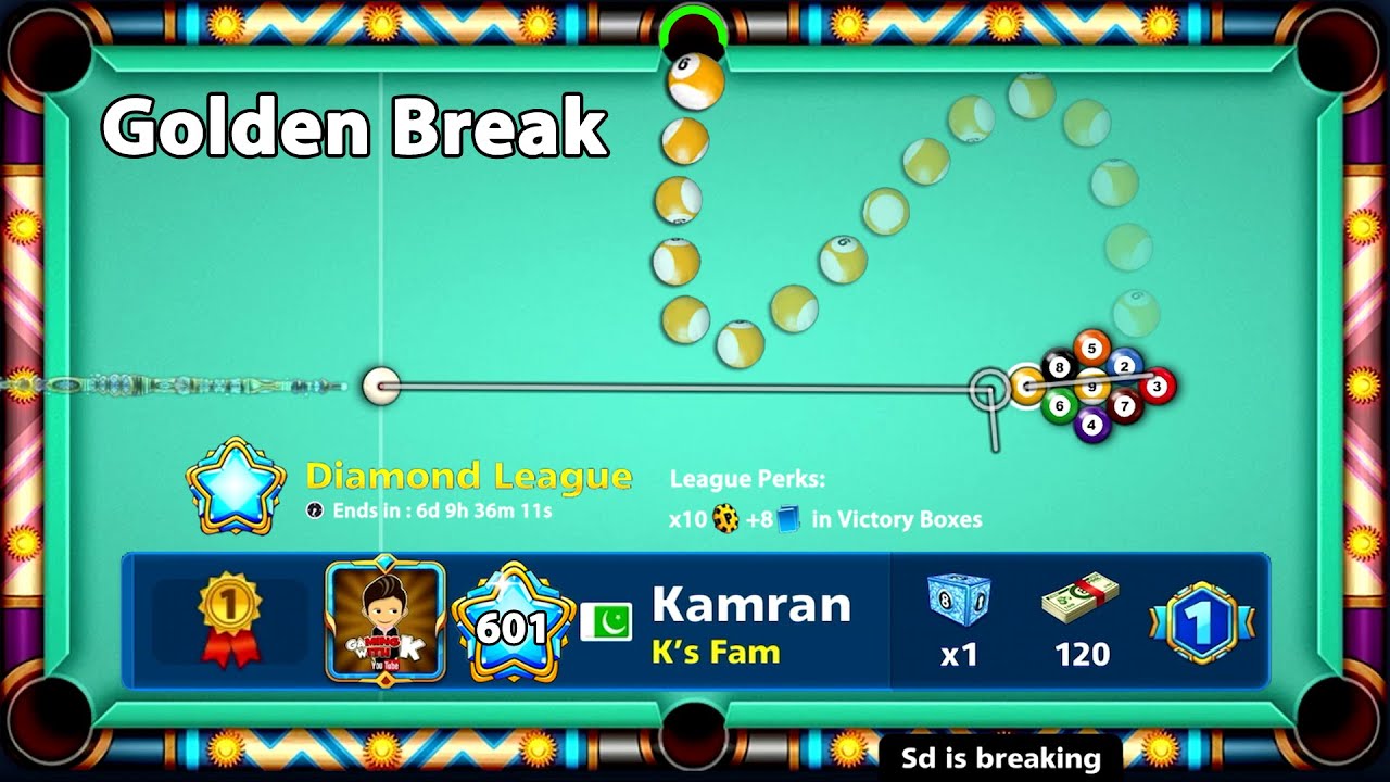 8 Ball Pool - Golden Break + Top#1 in Diamond League Free 120 Cash and Legendary Box - GamingWithK