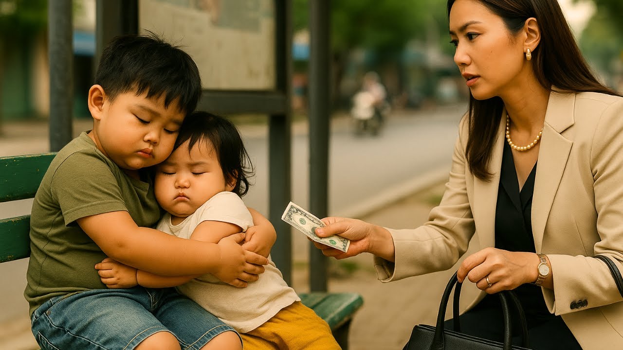 Bé Trai Ôm Em Ngủ Ở Trạm Xe, Sau Khi Người Bố Bỏ Rời. Không Ngờ Một Tờ Tiền Của Nữ Tỷ Phú Đổi Cả Đời
