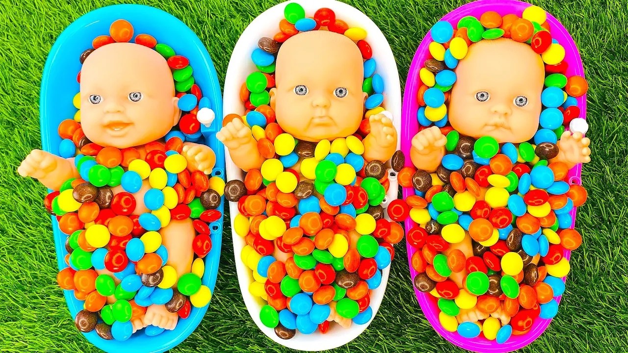 3 Minutes Satisfying Video   Mixing Funny Candy ASMR & Make Up in 3 Bathtubs with Magic M&M's Slime