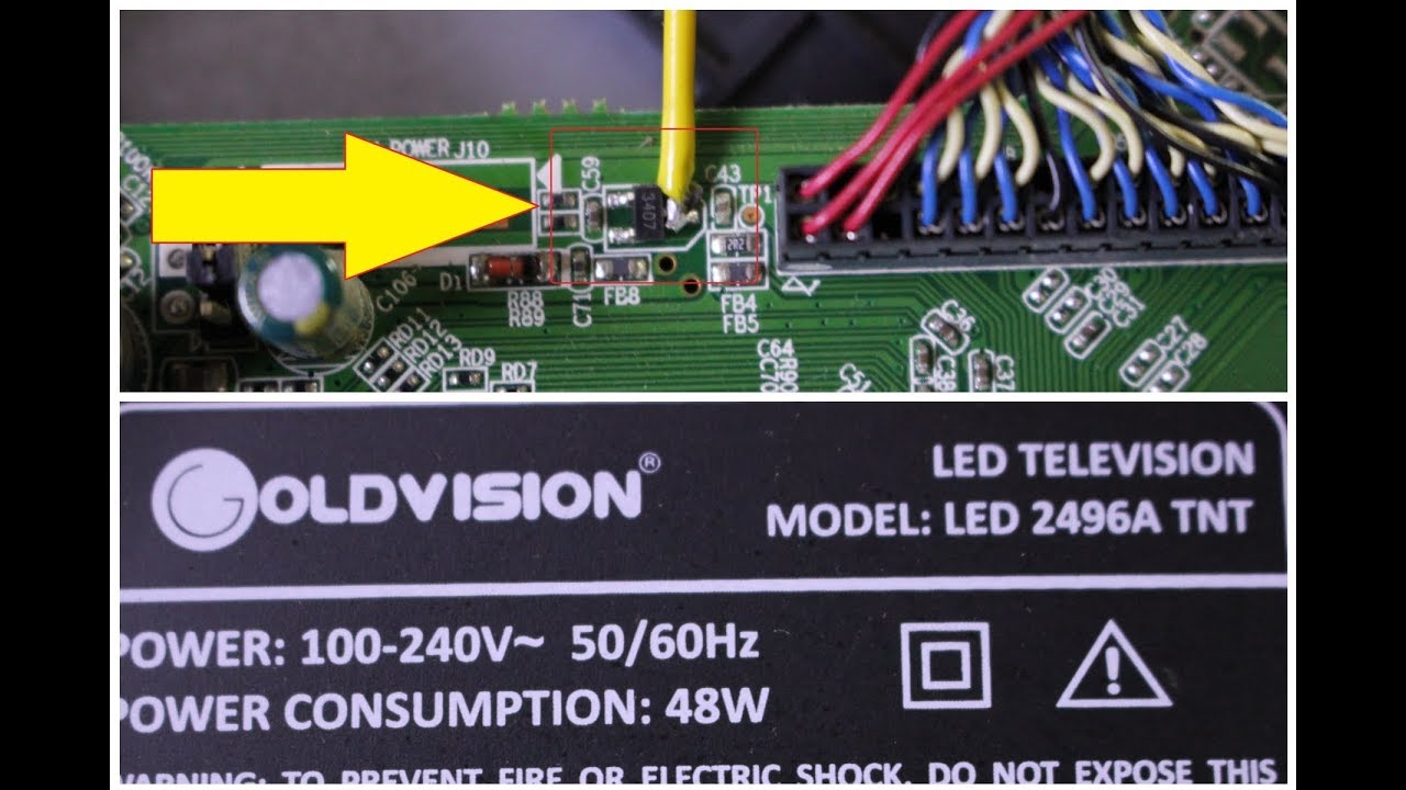 حل مشكل في تلفاز ليد صيني goldvision LED 2496A TNT probleme backlight off fix