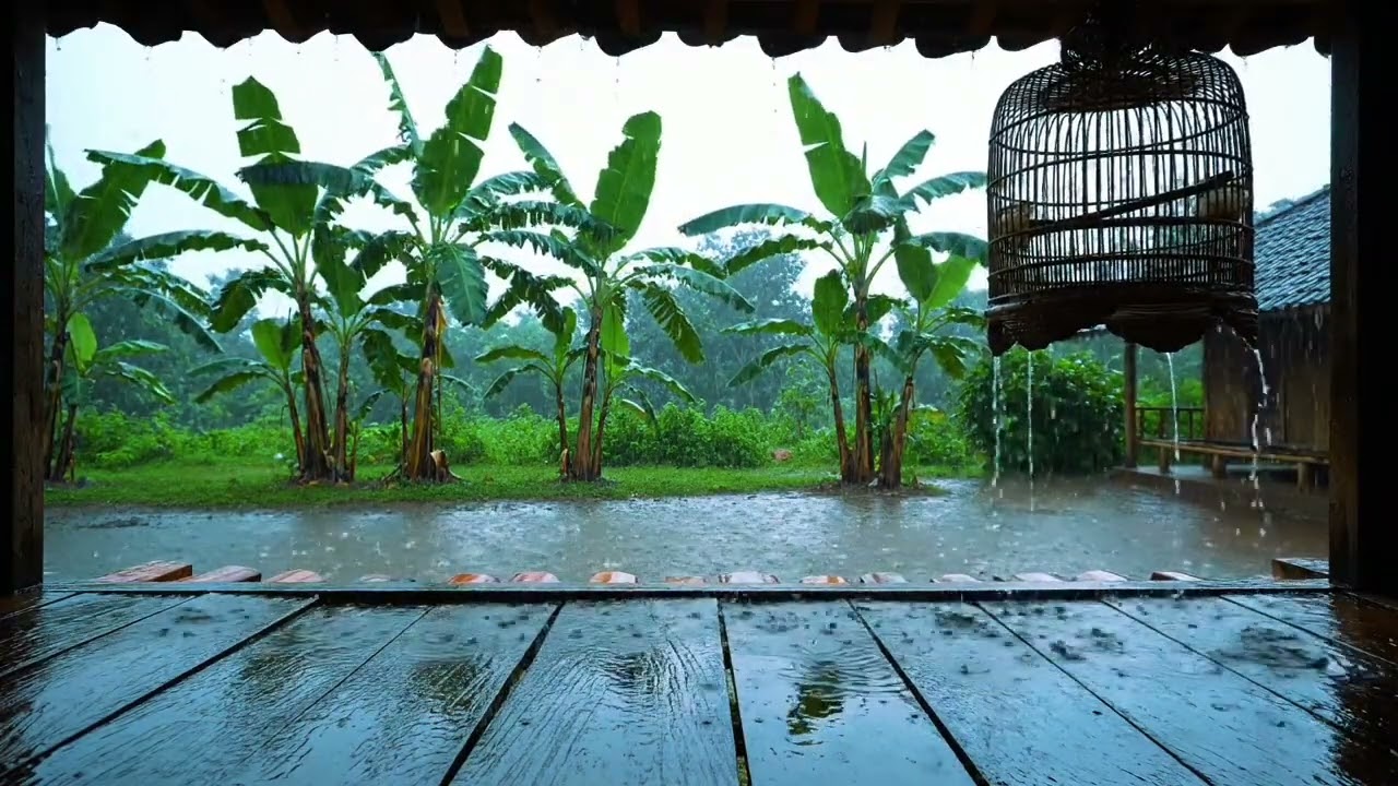 Heavy Tropical Rain on a Village Porch 🌧️🌿 Relaxing Rain Sounds for Sleep & Focus