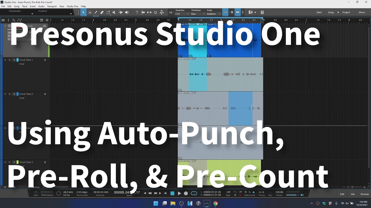 Learn Studio One 5.4 |  Using Auto-Punch, Pre-Count, & Pre-Roll