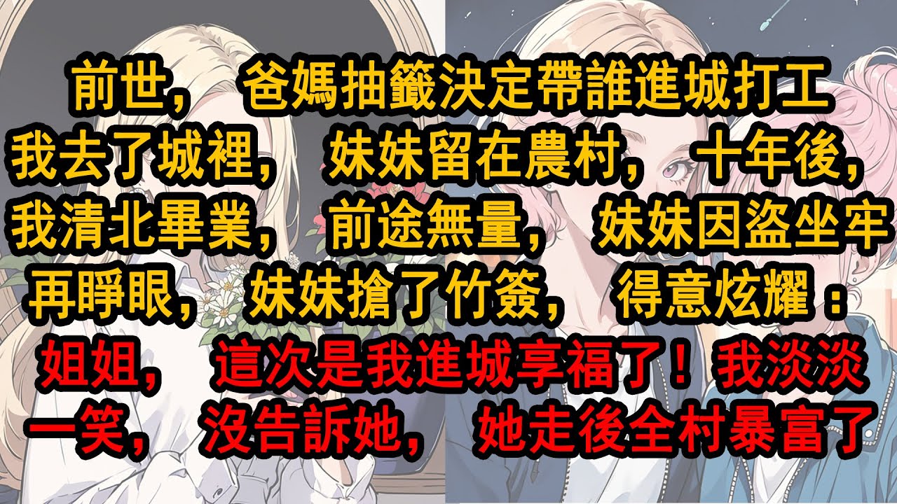再睜眼，妹妹搶了竹簽，得意炫耀「姐姐，這次是我進城享福了！」我淡淡一笑，她走後全村暴富。前世，爸媽抽籤決定帶誰進城打工，最終我去了城裡，妹妹留在農村，十年後，我清北畢業，前途無量，妹妹因盜竊坐牢