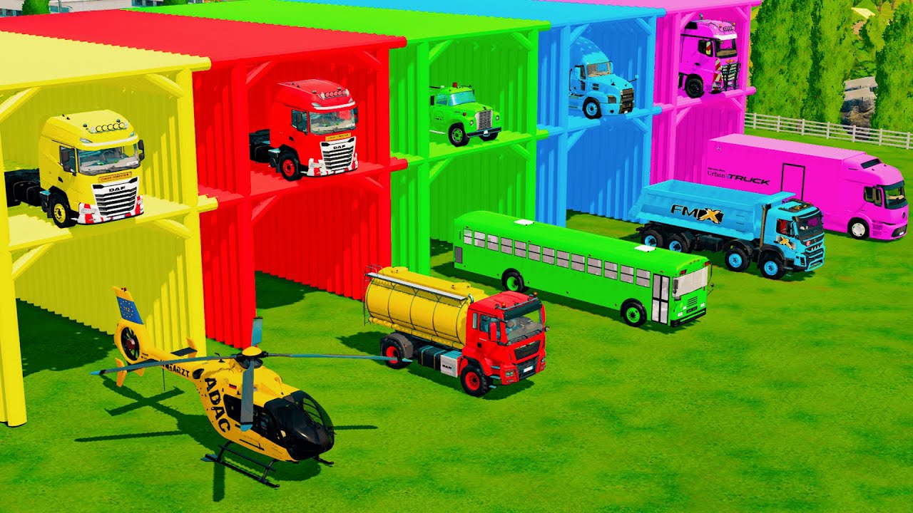 TRANSPORTING POLICE CARS, MIXER, HELICOPTER and FIRE ENGINE with BIG TRUCKS! Farming Simulator 22