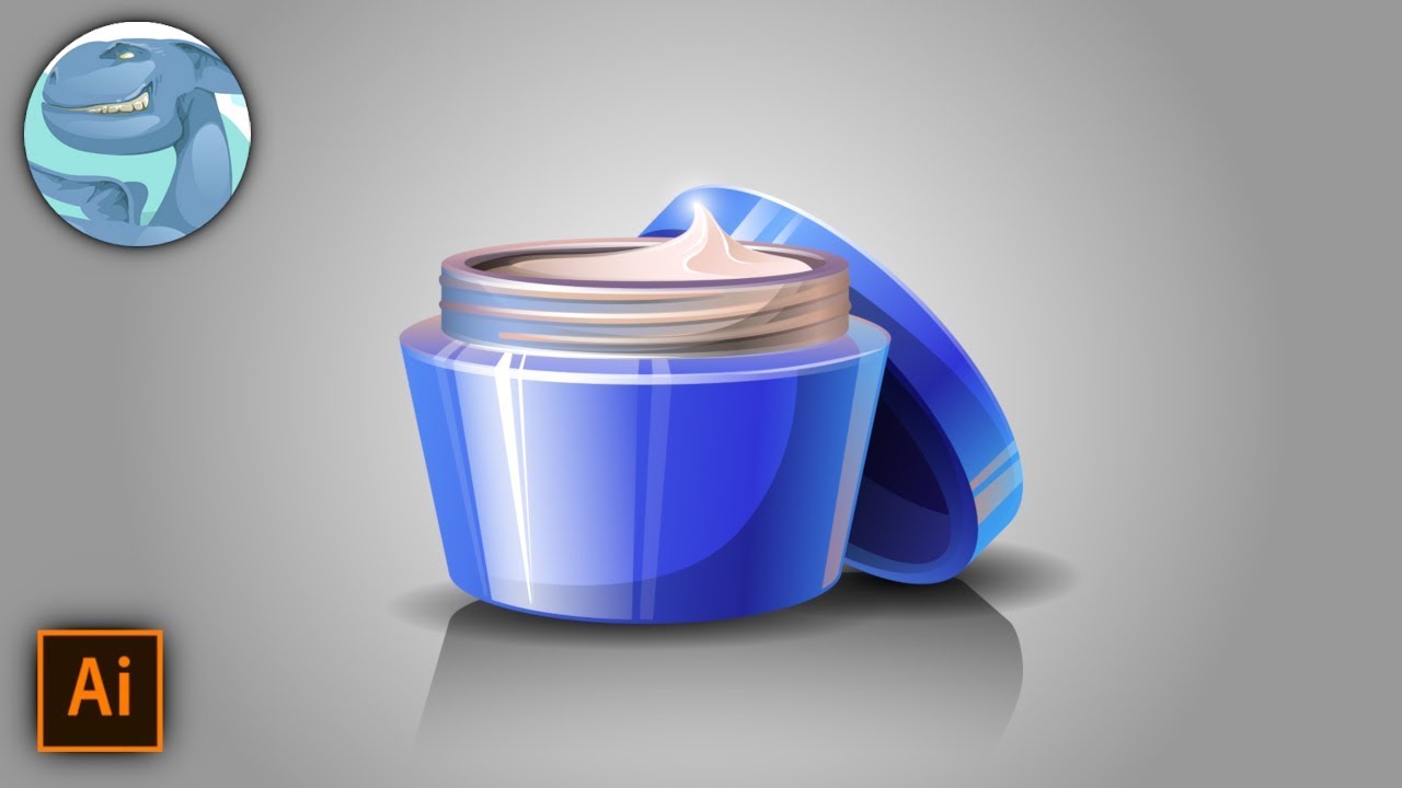 Adobe Illustrator vector graphics. A jar of cosmetic cream.  Time lapse work in progress.