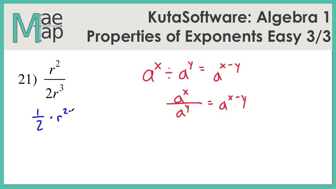 KutaSoftware: Algebra 1- Properties Of Exponents Easy Part 3
