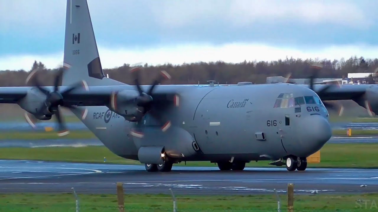 Royal Canadian Air Force Lockheed CC130J Hercules takeoff from Glasgow Prestwick Airport, PIK