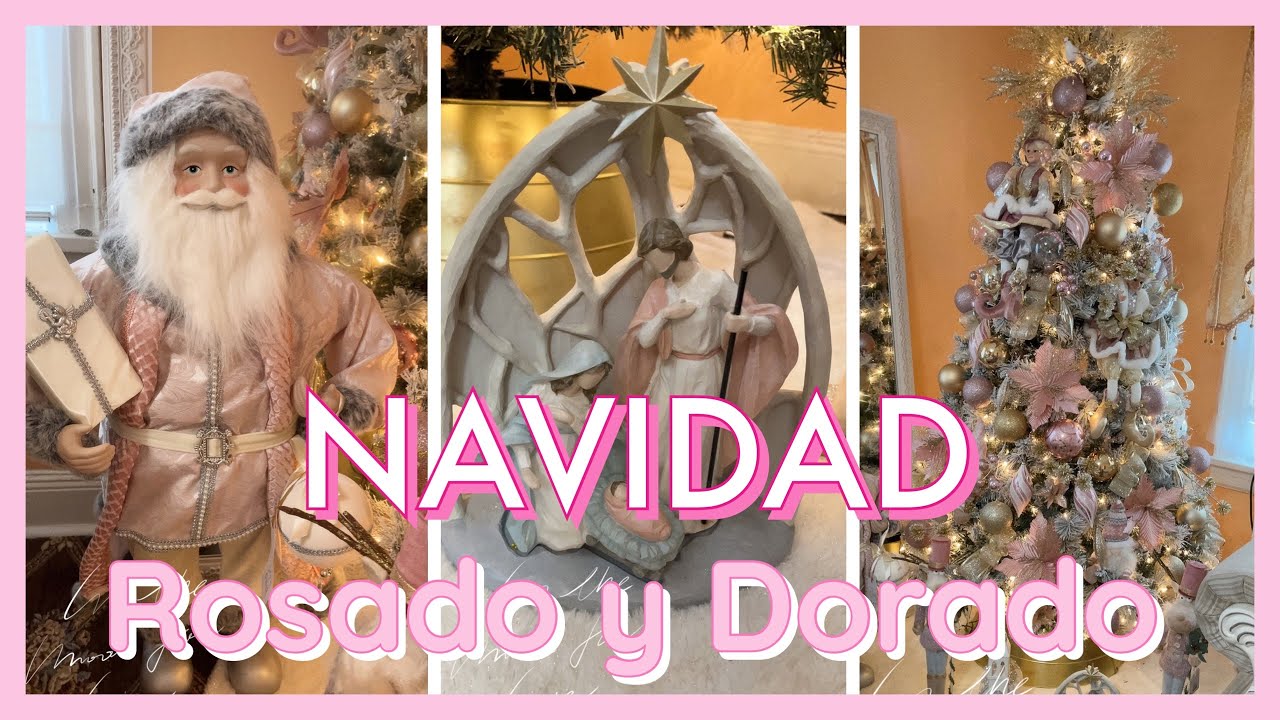 DECORANDO UN ÁRBOL NAVIDEÑO EN ROSA Y DORADO , DECORA CONMIGO . #navidad2022 #christmastree #winter