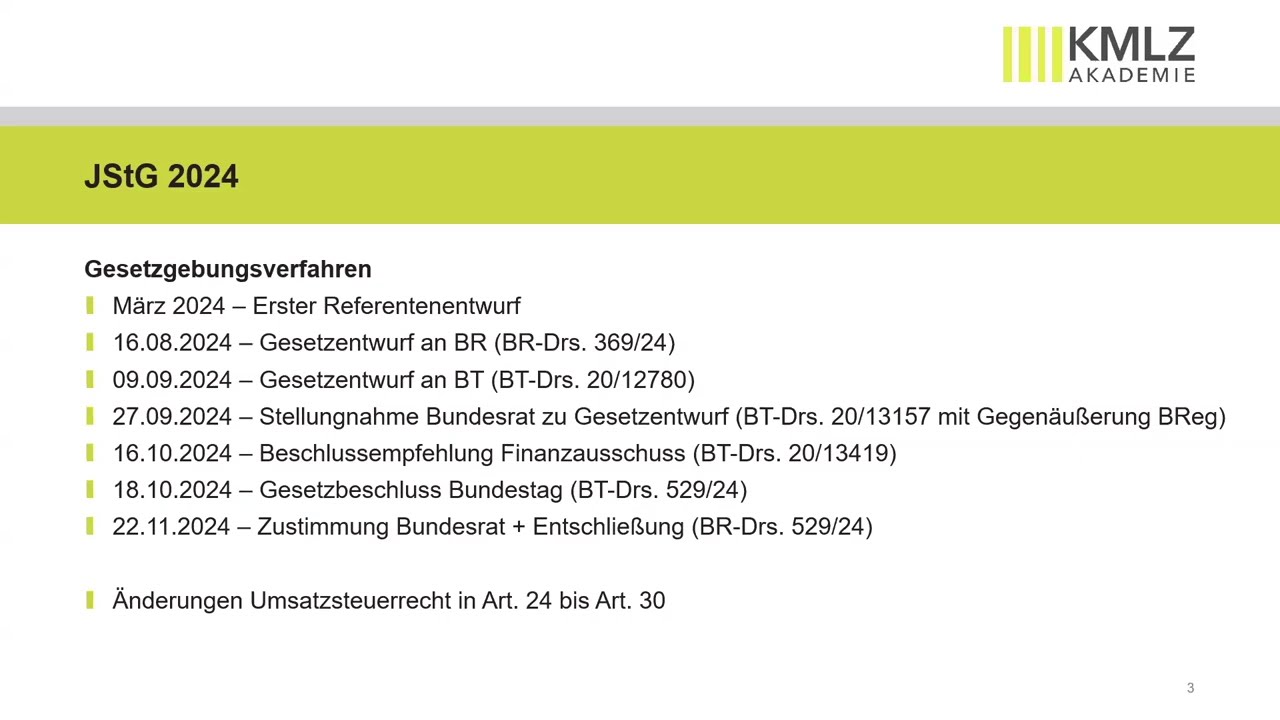 Jahressteuergesetz 2024 - Veranstaltung vom 3.12.2024