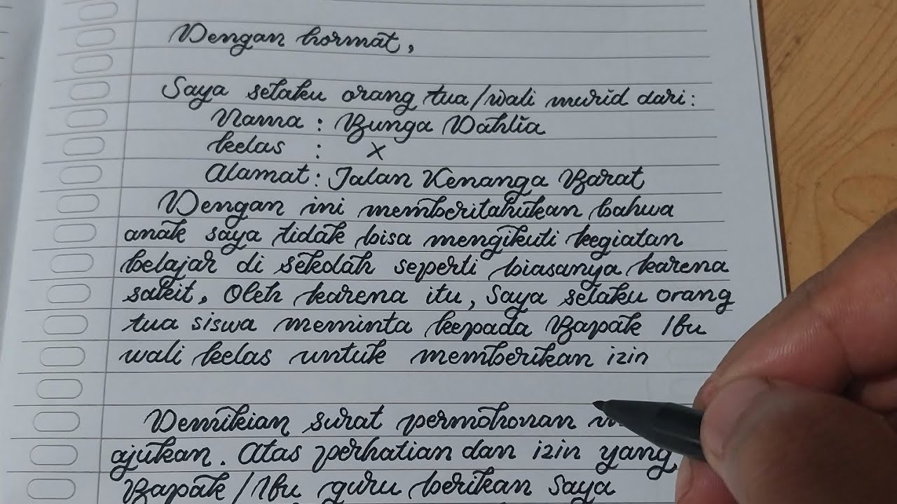 cara menulis surat izin sekolah tulisan tangan indah