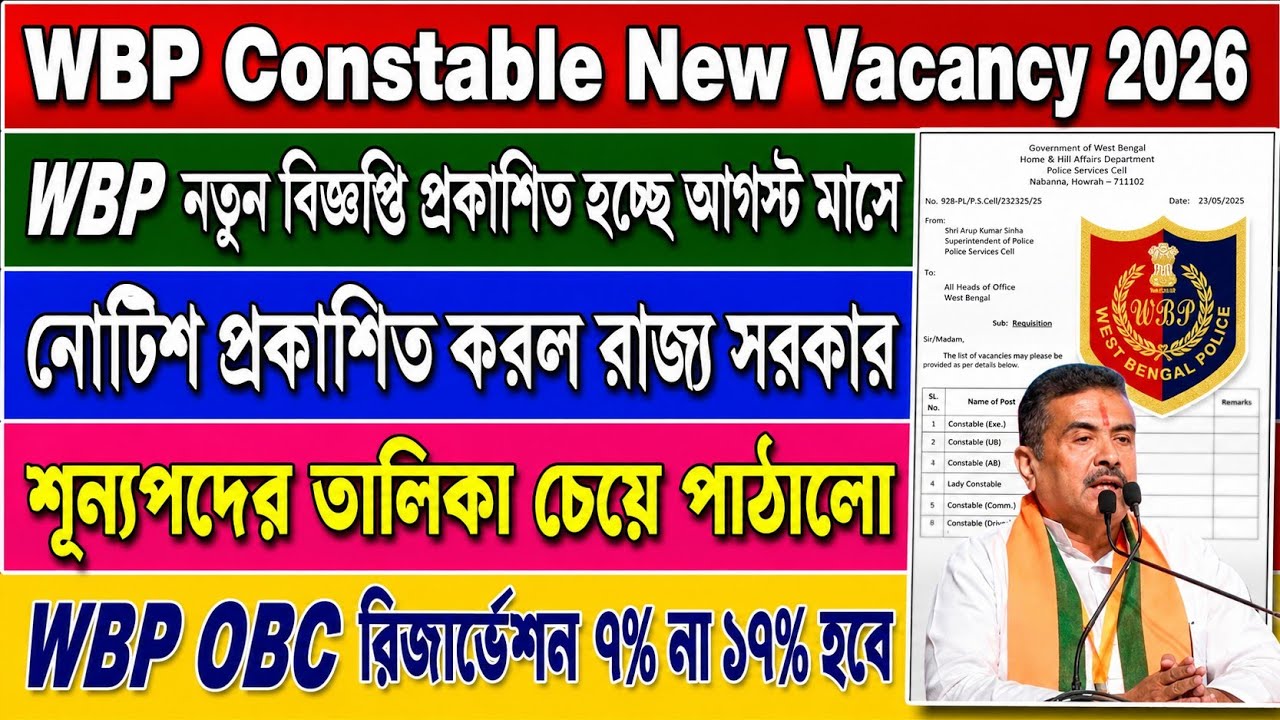 WBP Constable New Vacancy 2026 || Will WBP OBC Reservation Be 7% or 17%?
