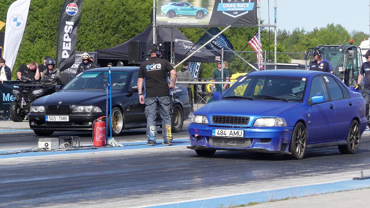Volvo S40 T4 1.9T vs BMW 525d E39 2.5td Compound Turbo 1/4 mile drag race