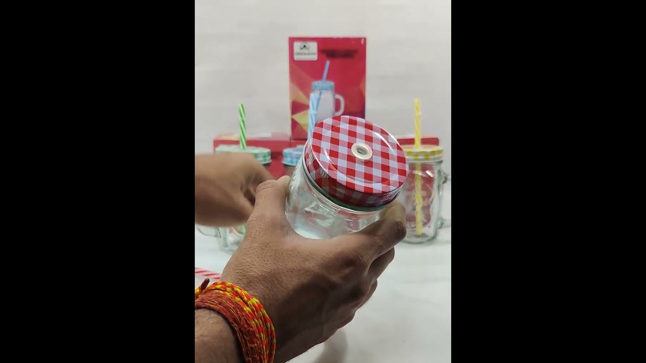 Glass Mason Jar with Handle, Colorful Lid and Reusable Straw 450 Ml       #viral #masonjar