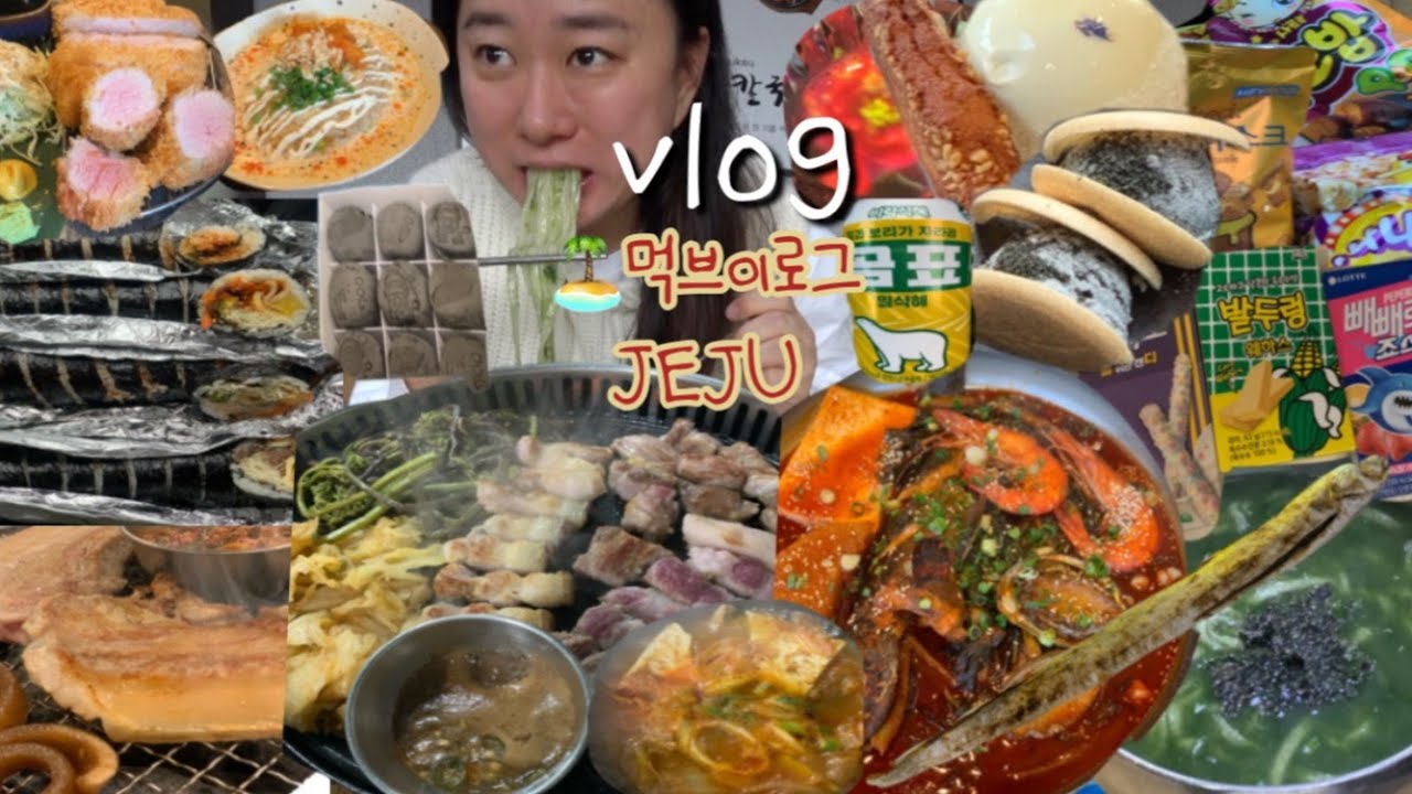🏝제주도를 곁들인 1영상2흑돼지 먹방 브이로그 땡초김밥 보말칼국수 식당마요네즈 갈치구이 고집돌우럭 카페투어  신상과자 아르떼뮤/피규어뮤지움 갬성숙소 여행mukbang vlog