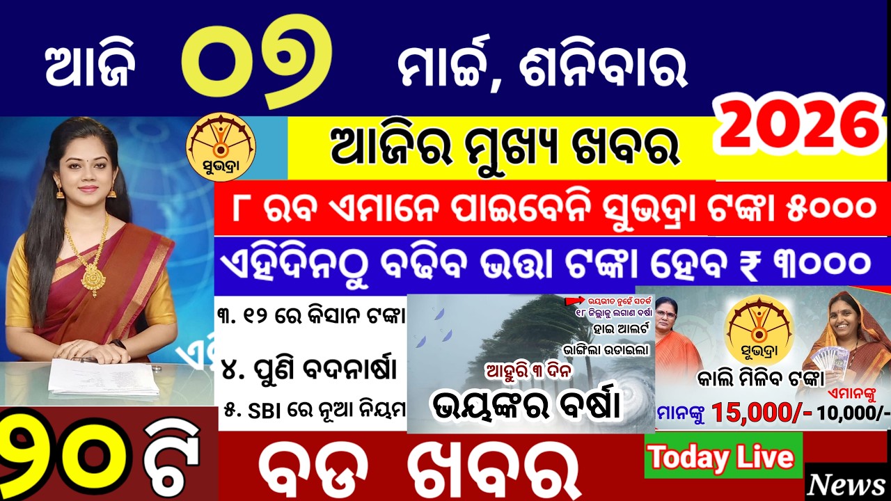 today's morning news odisha/07 March 2026/subhadra yojana online apply process/ odisha news today