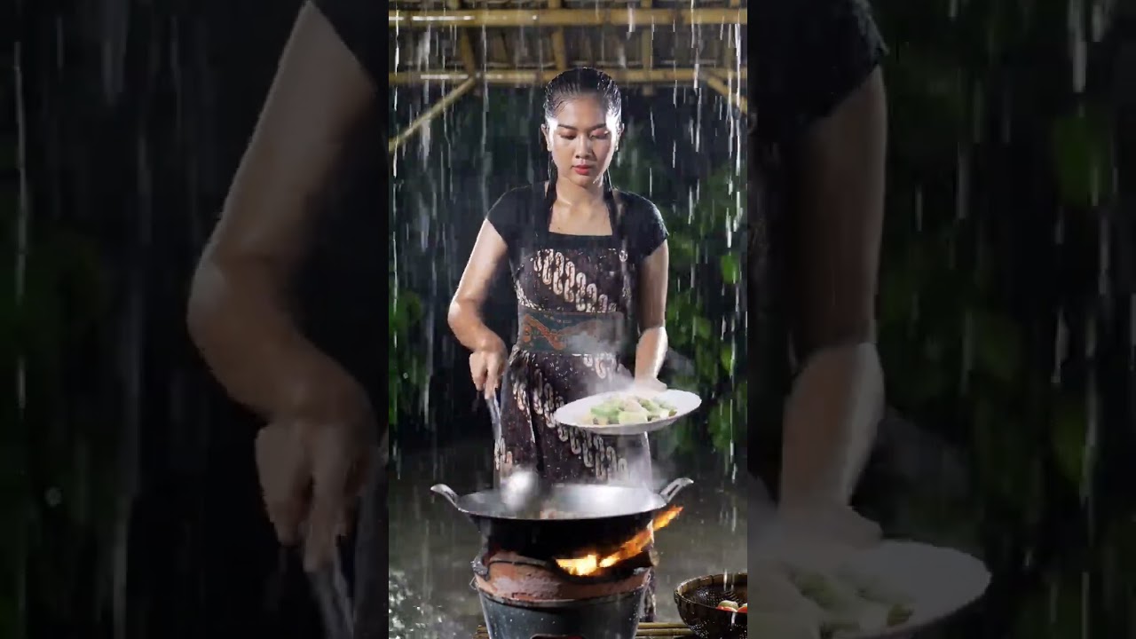 Cozy Monsoon Cooking: Heavy Rain & Thunder in a Traditional Kitchen