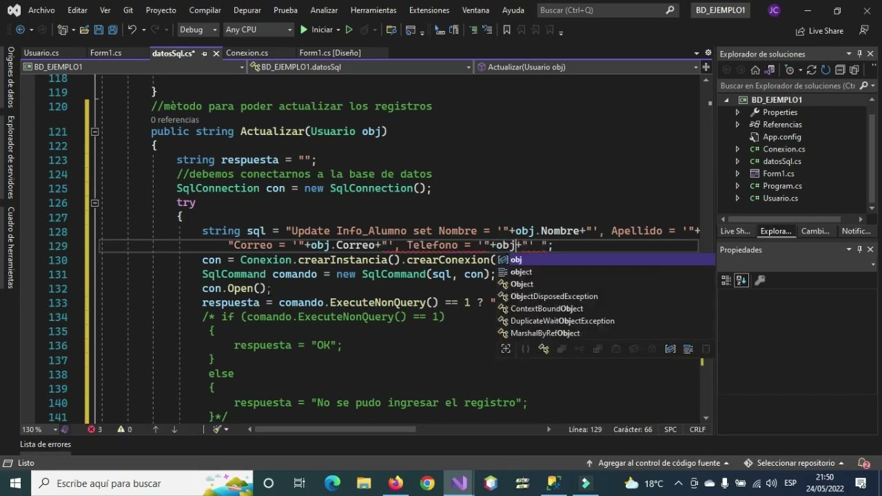 23-EJEMPLO CONEXIÓN DE C# 2022 CON SQL SERVER PARTE 4