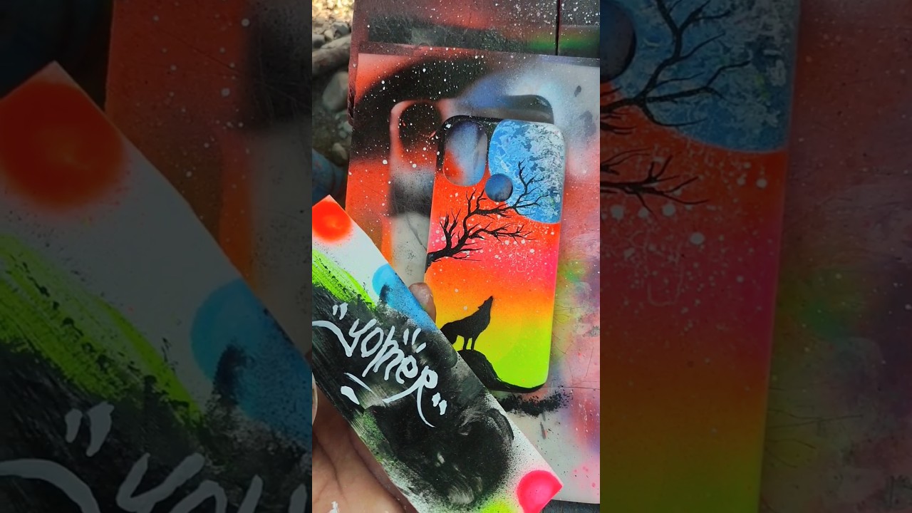 Peque&ntilde;a sesi&oacute;n de arte en aerosol 🔥🌑lobo bajo la luna🖌️ 🎨 #shortviral #painting #drawing #lonuevo
