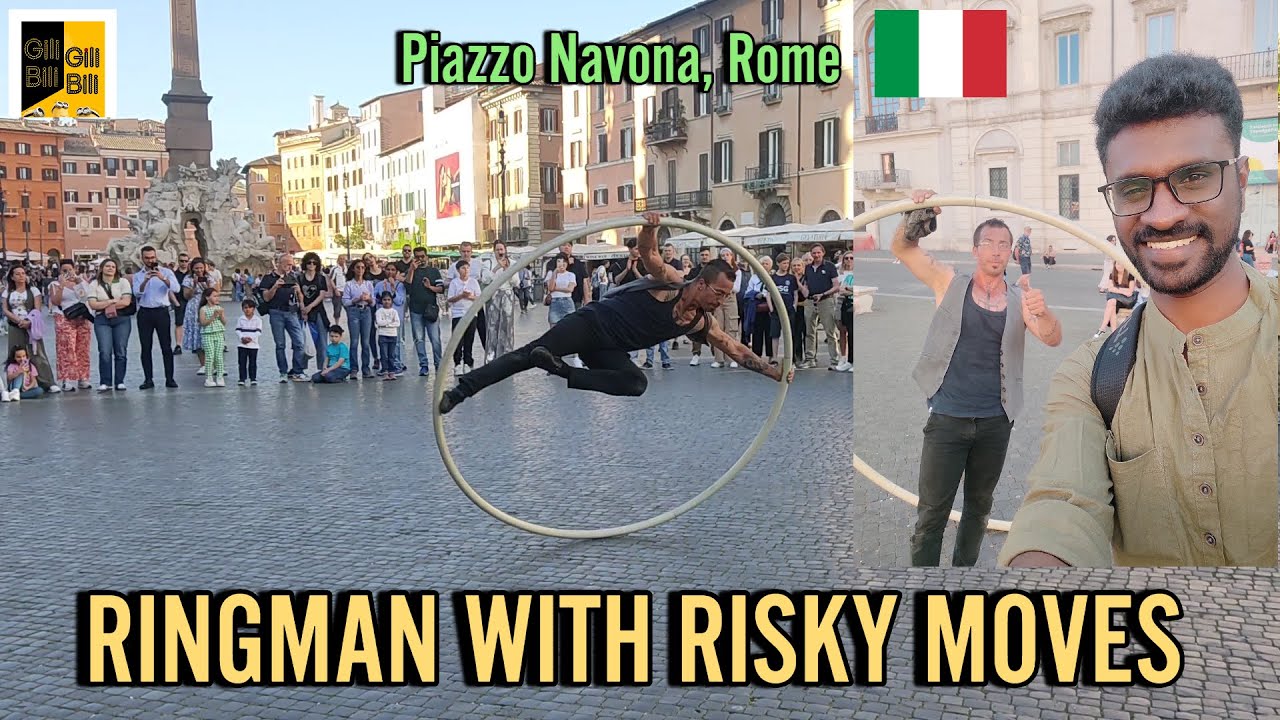 Ring Man performing Cyr wheel performance in Rome, Italy | #cyrwheel #piazzanavona #swedentamil