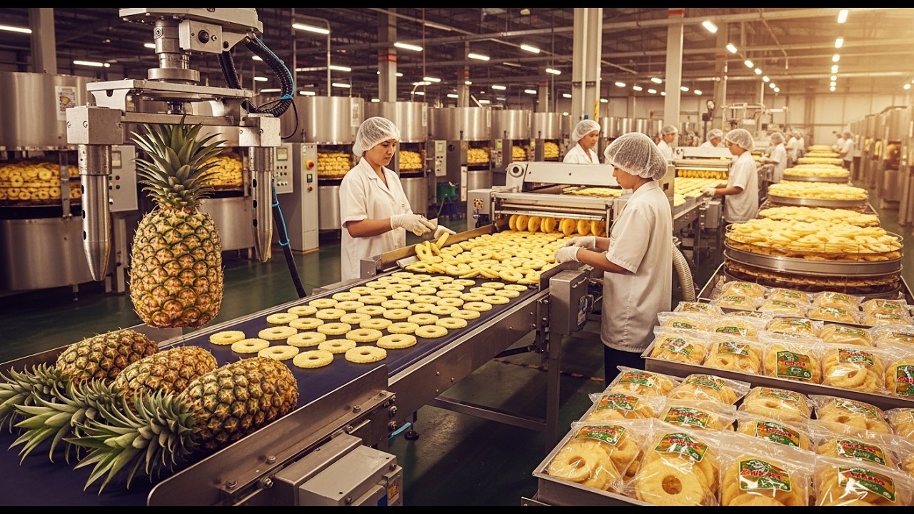 Inside a Mega Factory: The Full Process of Dried Pineapple Production.