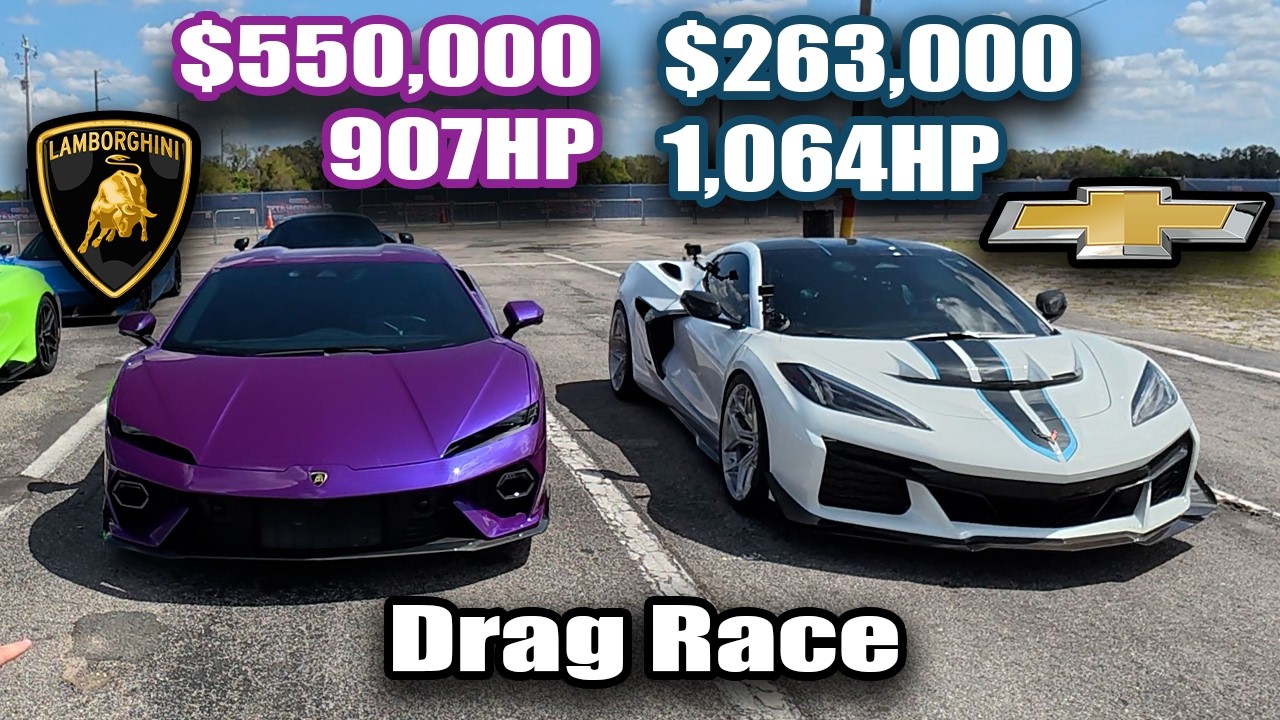 Первая гонка на Lamborghini Temerario против C8 ZR1 на дистанции 1/4 мили.