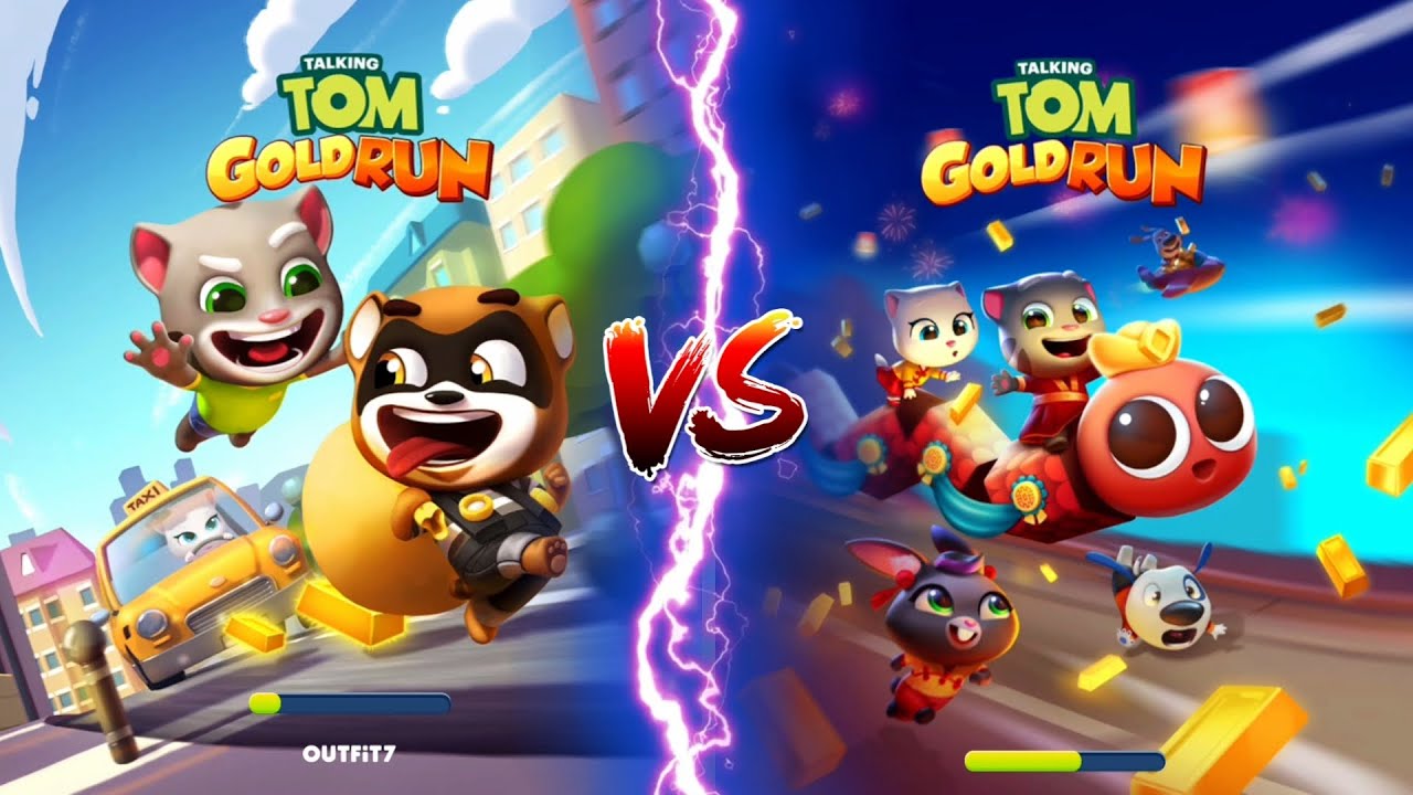 Talking Tom Gold Run Cyber World Update vs New Year Update - Dino Tom vs Talking Ginger