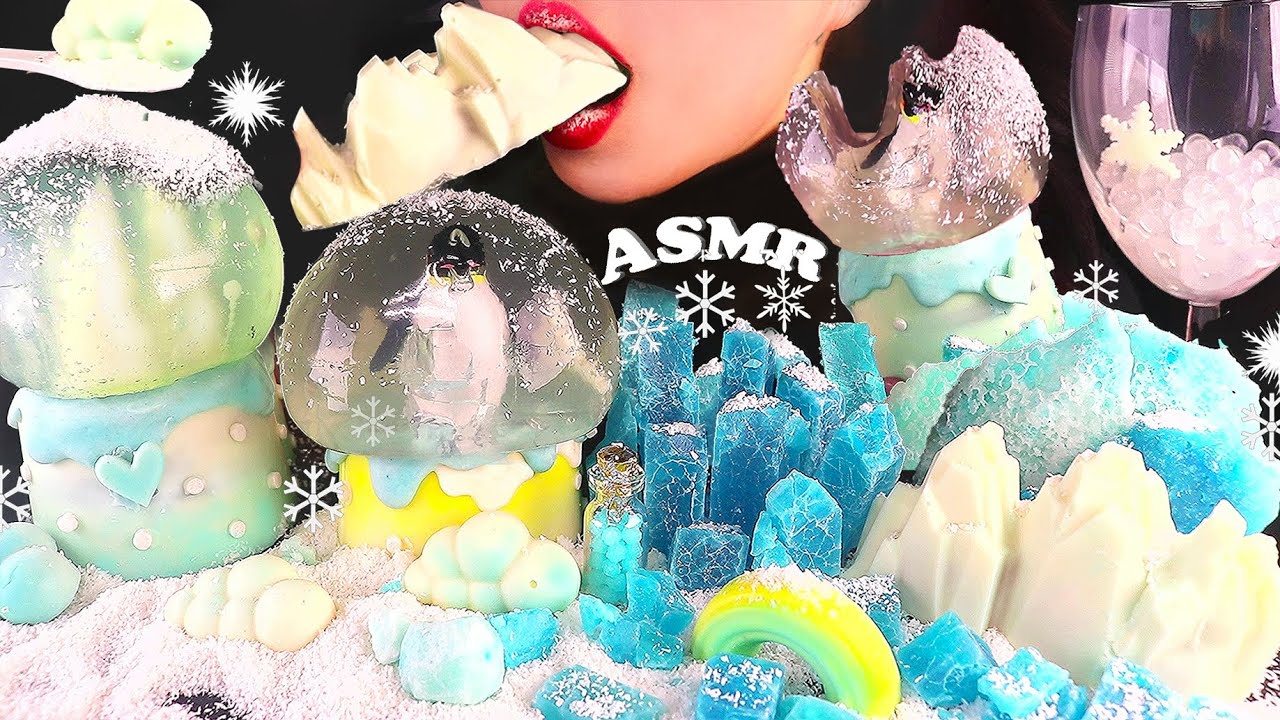 ASMR Съедобный Снежок Кристалл Кохакуто Антарктика Снежный Десерт ЗАМОРОЖЕННЫЙ, ест звук
